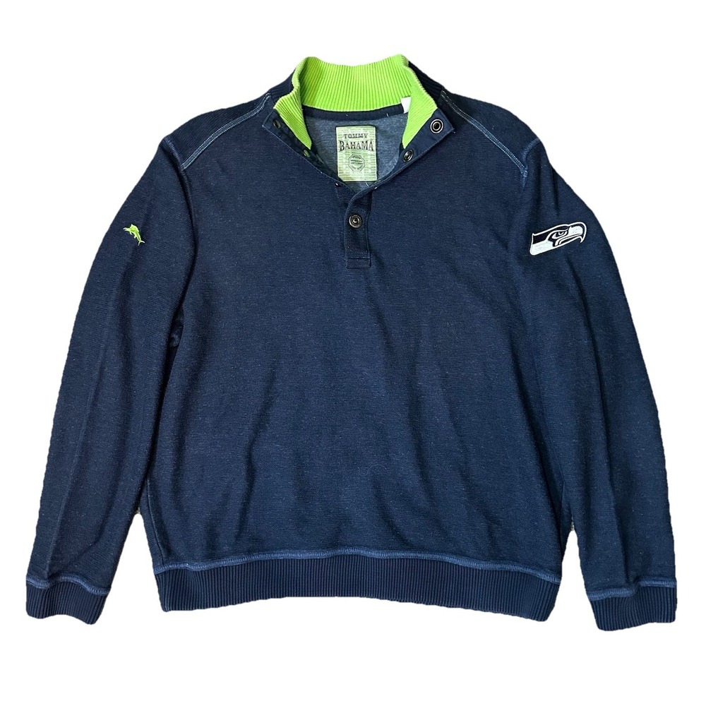 Tommy Bahama Men's‎ MEDIUM Seattle Seahawks NFL 1/4 Snap Pullover Blue Sweater